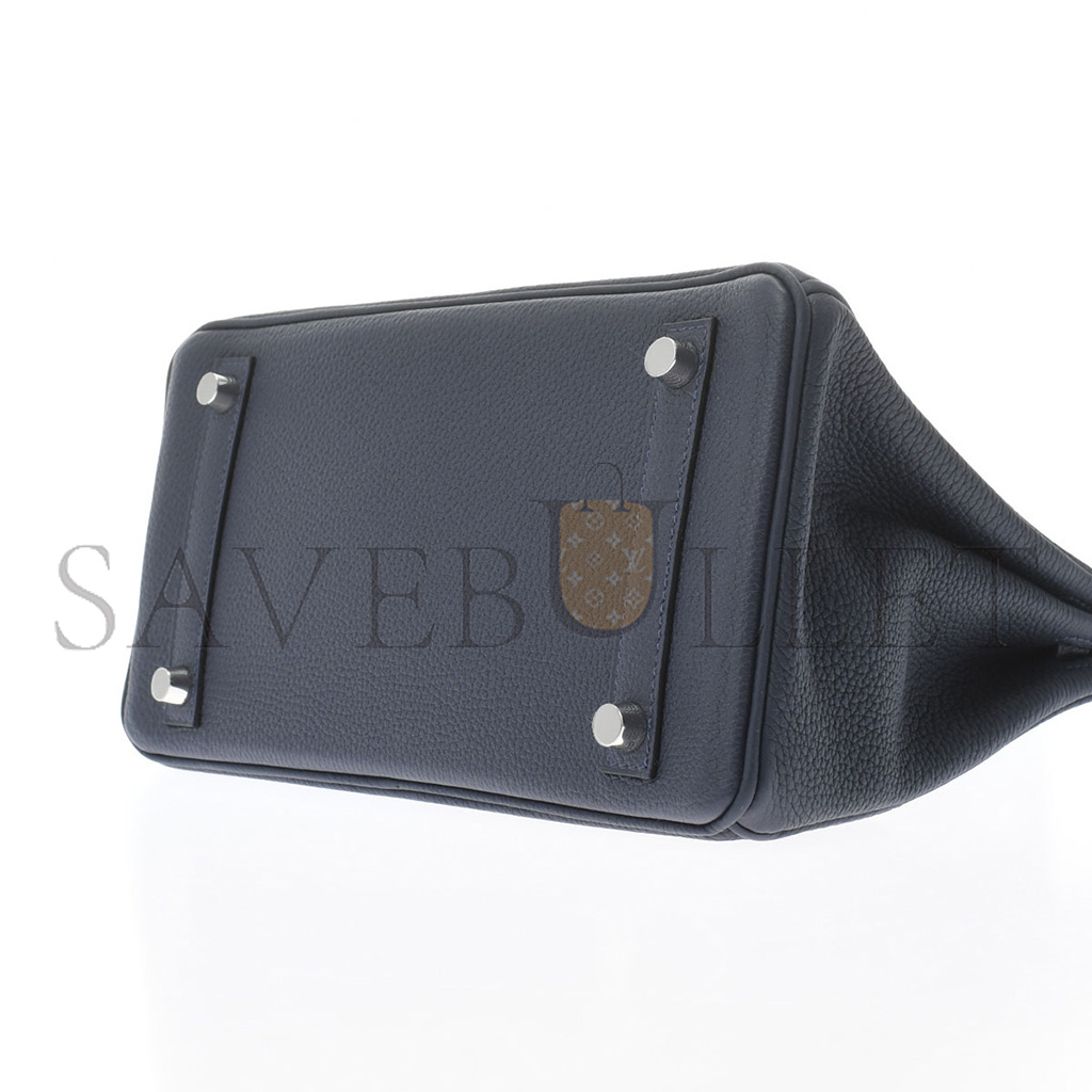 HERMÈS MASTER BIRKIN 25 CROCODILE AND TOGO LEATHER ROYAL BLUE SILVER BUCKLE H076216CK40 (25*20*13cm)